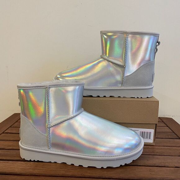 UGG Classic Mini Iridescent Glacier Grey Boots USA Women Size 8/UK 6/EU 39 - Picture 3 of 15